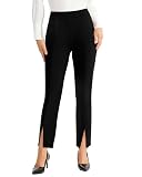 VQW Dress Pants for Women Stretch Slim Fit Cropped Suit Pants with Front Slit Pull-On Ankle Pants for Work, Business, Office Trousers Black-M