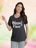 CQF Nana Shirts for Women Blessed Nana Printed T-Shirts Casual Grandma Life Tee Tops Grey