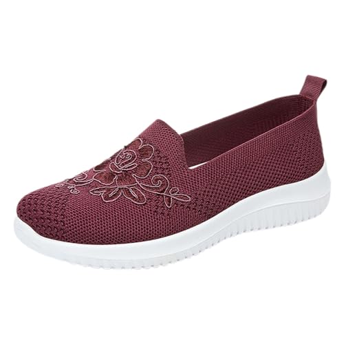 Zapatos versátiles Zapatos Casuales para Mujer, Zapatillas sin Cordones de Malla Transpirable para Uso Diario con diseño Bordado, Ideales Vestidos, Jeans y Pantalones Casuales (Purple, 37)