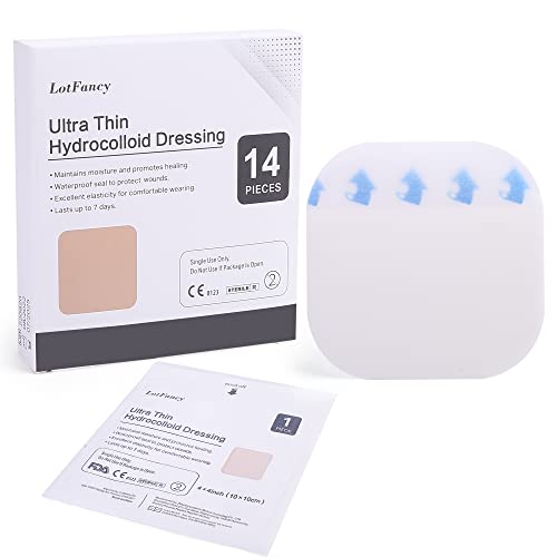 Lotfancy Hydrocolloid Dressing, 14 Pack, 4”X4”, Ultra Thin, Large Hydrocolloid Bandages, Waterproof Wound Dressing Pad, Healing Patches For Blister, Bed Sore, Burn, Pressure Ulcer #TOP7
