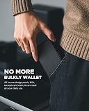 VULKIT Portfel na karty z uchwytem na Airtag, portfel rozkładany z blokadą RFID, metalowe etui na karty, magnetyczne zamknięcie z przegródką na banknoty, Czarny, Minimalistyczny