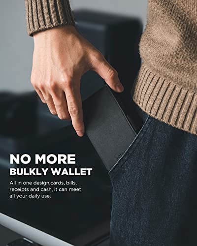 Image of VULKIT Card Holder Wallet with Airtag Holder & ID Window Pop Up Leather Wallet RFID Blocking Magnetic Closure for Men