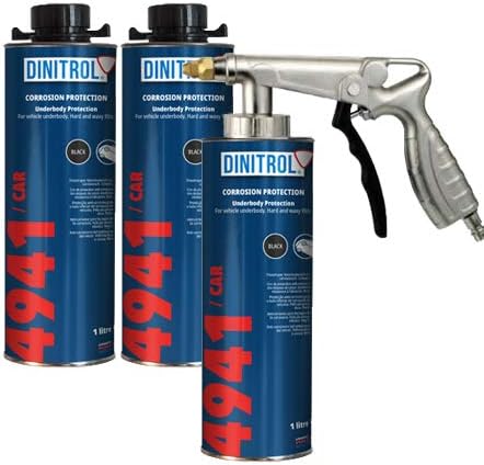 3 x DINITROL 4941 UNDERBODY CHASSIS RUST PROOFING BLACK WAX 1 LITRE + SPRAYGUN