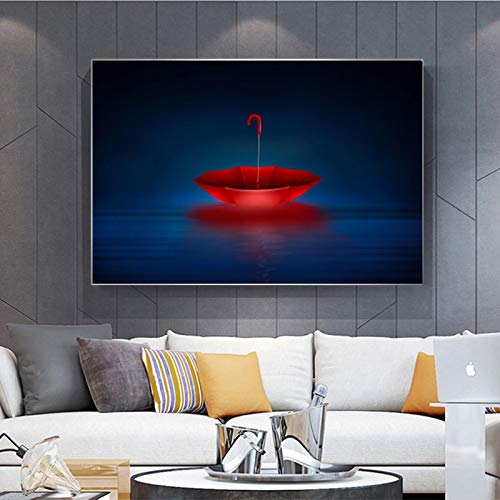 Toile moderne parapluie rouge pour raviver un salon blanc ou un mur vide