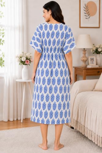 Image of Noty Women's- Kaftan | Maxi | Maternity | Feeding | Delivery Gown- Cotton Fabric- V Neck | Floral Print | 2 Pockets | Midi