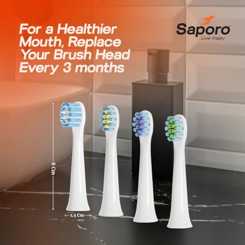 Image of Saporo VistaLite Sonic Electric Toothbrush Replacement Brush Heads (4 Pack), Refills for Adults, Soft Dupont Bristles for Gentle Cleaning & Plaque Removal, White