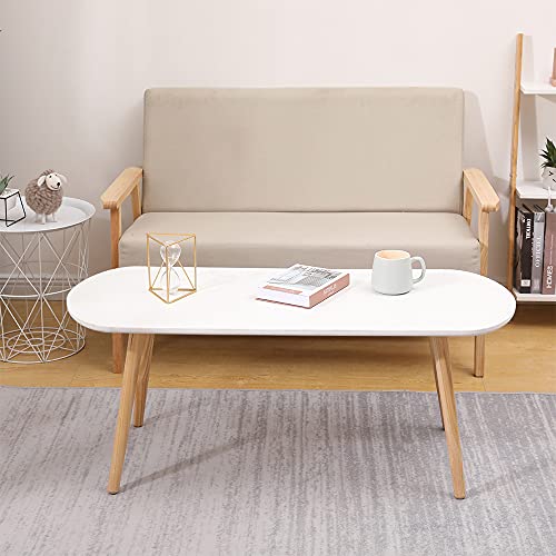 Table Basse Bois, Table Basse Scandinaves, Petite Table Basse, Table Basse Ovale, Table de Salon pour Salon, Bureau, Balcon, 1Table Basse Gigogne Scandinave (Un Blanc)