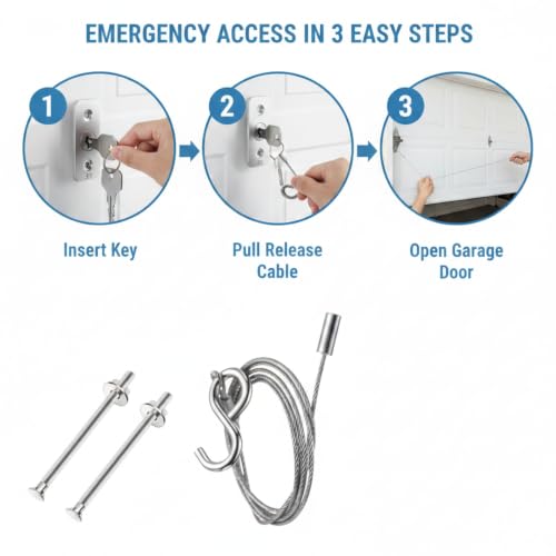 Image of MorningRo 2 Set Garage Door Emergency Key Release Lock Kit with Cable, Universal Manual Opener Emergency Access Lock Cylinder Replacement with Keys and Hardware for Automatic Garage Doors