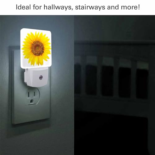 Image of LED Night Light,Yellow Summer Sunflower LED Night Light Plug into Wall with Dusk to Dawn Light Sensor White Energy Efficient Nightlight for Bedroom Bathroom Hallway Living Room Kitchen