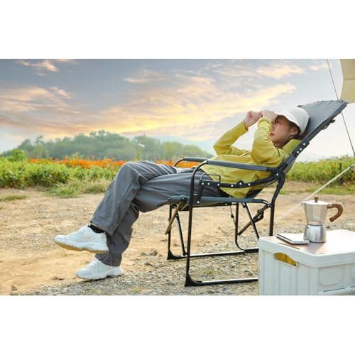 Chaise de camping robuste avec table d'appoint et cadre acier PE - 3