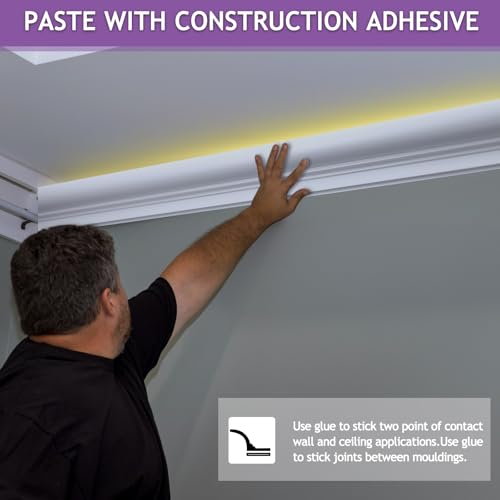 Image of Pushglossy 16 Pcs 47.24″(Total 63 Ft) Ceiling Crown Molding with LED Duct Kit for Seamless Ambient Accent Lighting Waterproof Channel for Easy LED Trim Moulding Strip Installation