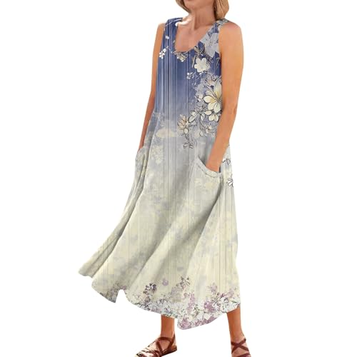 Plus Size Cotton Linen Summer Dresses for Curvy Women 2025 Sleeveless Maxi Vacation Beach Sundresses with Pockets