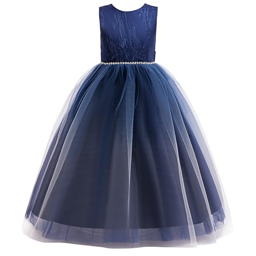 Glamulice Flower Girls Tutu Dress Navy Blue Ombre Tulle White