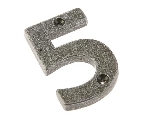 Kooples Hardware Door Numerals – Stylish House Numbers for Front Doors & Gates – Durable Metal Numbers in Classic & Modern Styles – Fixings Included (Pewter, No. 5)