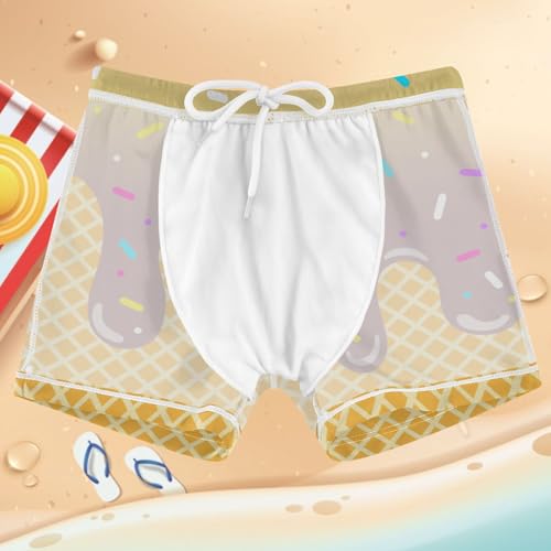 Boys Swim Trunks Quick Dry Kids Bathing Suit Ice Cream Light Brown Toddler Swim Shorts Boardshorts Swimwear 3t4