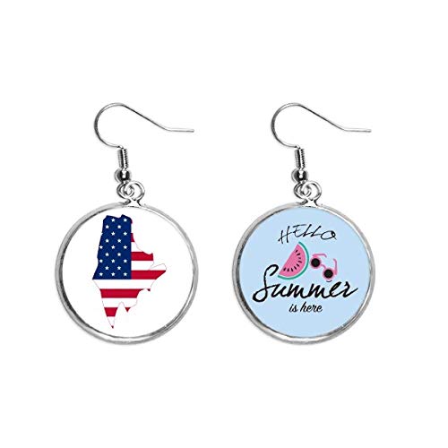 Pendientes de sandía forma Maine bandera estrellas rayas joyería lóbulo
