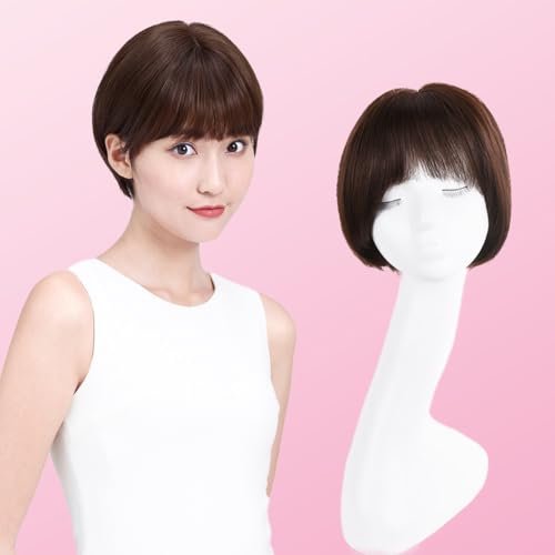 Rebecca Youth ウィッグ ボブ トレンディカラー レディース フルウィッグ ショートストレート 女装 人毛 総手植え 人気スタイル 分け目自由 通気 自然 軽量で超リアル おしゃれ (ダークブラウン, 23CM)