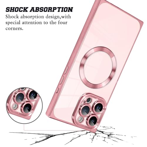 KANGHAR Phone Case Designed for iPhone 16 Pro Magnetic Clear with Camera Lens Protector[Compatible with MagSafe] Luxury Cute Plating Design Full-Body Shockproof Protection Cover Pink by KANGHAR - Image 2