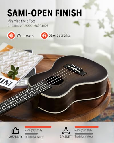 Image of Donner Concert Ukulele Professional 23 Inch Mahogany Ukelele for Adult Beginner Ukele Bundle with Online Lesson Gig Bag Aquila String Pick Tuner Strap Cloth DUC-200D Dark