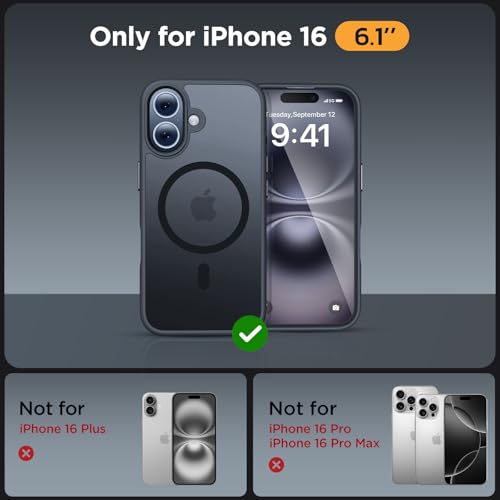 Image of Miracase Magnetic Series for iPhone 16 Case [Compatible with MagSafe] Military-Grade Protection, Anti-Fingerprint, Slim Phone Case for iPhone 16 6.1 inch - Black