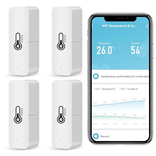 Termometro igrometro WiFi intelligente, sensore di temperatura e umidità Bluetooth per interni ed esterni, Alexa/Google Assistant termometro WiFi App Remoto per casa. 4 confezione