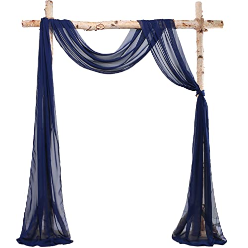 Forwedo 20Ft Wedding Arch Draping Fabric Panels, Navy Blue Chiffon Table Runner Decoration, Fabric Drapes Arbor Drapery Wedding Ceremony Reception Swag Decorations