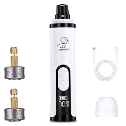 Upgrade Dog Nail Grinder, Dog Nail Clippers with LED Dual Light and 3 Speeds, Noise Rechargeable Electric Pet Grooming Tool for Small Large Dogs and Cats Toenail and Claw Grooming (1pc+2 Heads)