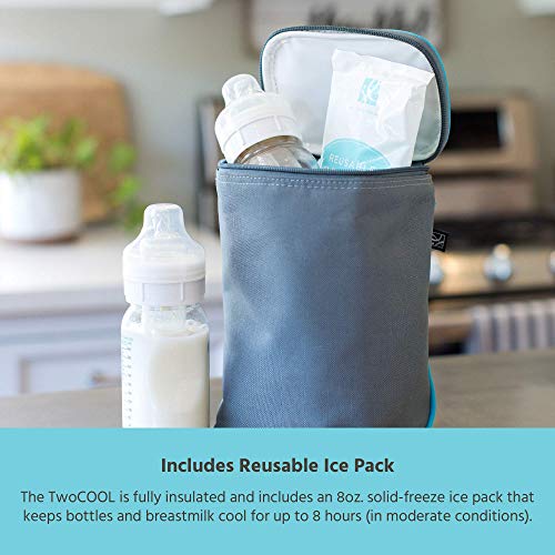 Image of J.L. Childress TwoCOOL Breast Milk Cooler Travel Bag - Insulated Baby Bottle Storage Bag, Portable Organizer Pack for Breast Milk, Use for Daycare or On the Go, Fits 2-4 Bottles - Grey /Teal