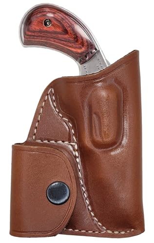 OWB NAA 22 Mag Holster Leather - Fits NAA 22 Mag 1 1/8 or 1 5/8 Small Ammo Pouch - North American Arms 22LR Pocket Holsters - SM-1 Naa Pug Mini Revolver Holster