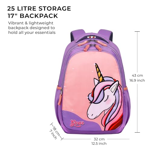 Image of Gear Unicorn 17 inch /25L Medium Water Resistant School Bag /Casual Backpack /Daypack /Travel Backpack /Kids Bag for Boys /Girls (Pink - purple)