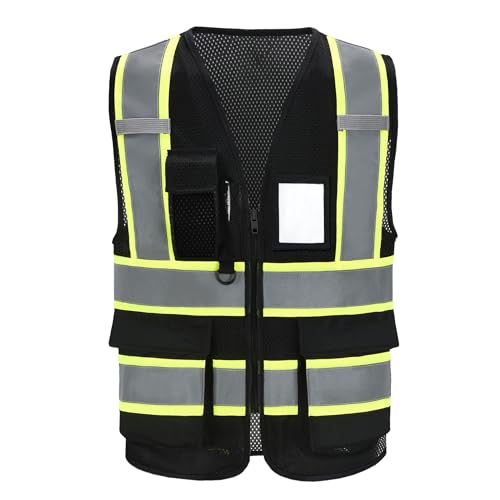 A-SAFETY 7-Pocket Mesh Safety Vest Black L