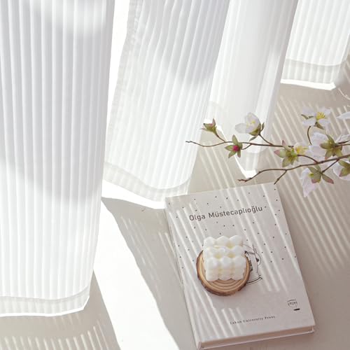 NICETOWN NICETOWN Striped White Sheer Curtains 63 inches Long for Living Room 2 Panels, Non-See-Through Semi Chiffon Grommet Window Treatment Light Filtering Drapes for Home Office Bedroom 52" Wide