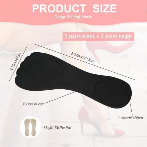 Image of 4 Pair Insoles for Heels, Heel Insoles for Women, Non-Slip Arch Support Gel Comfort High Shoe Pads Shock & Sweat Absorption for Dress Shoes Flats Boots Sandals