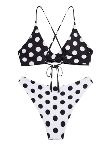 Image of ZAFUL Women's Tie Back Padded High Cut Bralette Bikini Set Two Piece Swimsuit