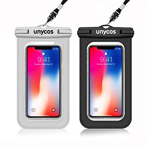 unycos - Coque Étanche pour Téléphone Mobile avec Cordon, Protection IPX8 jusqu'à 6,9" Compatible avec iPhone 14 Pro Max 13 Pro 12 11 Xiaomi 13 12 11 Galaxy S23 S22 S21 S20 (Blanc + Noir)