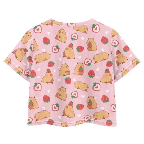 Image of Girls Fashion Crewneck Tee Shirts Casual Short Sleeve Crop Top Summer Outfits 5-14 Years Old
