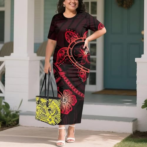 Image of Puletasi Samoan Traditional 2 Piece Outfits for Women Short Sleeve Crop Top and Maxi Skirt Sets Puletasi Dress