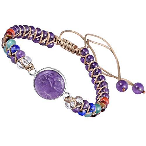 TUBMEELLUWA 7 Chakra Crystal Tree of Life Braided Stone Beads Bracelet Adjustable Strand Beaded Bracelet Bangle Double Layers, Amethyst