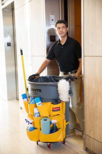 Organizador Rubbermaid amarillo con compartimentos resistentes para bayetas y herramientas 8