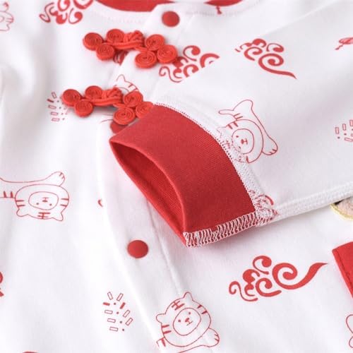 Biologische babykleding kalender Chinees Nieuwjaar kimono tangpak rood lange mouwen rompers overall outfits pyjama 92 winter, rood, 9-12 Maanden