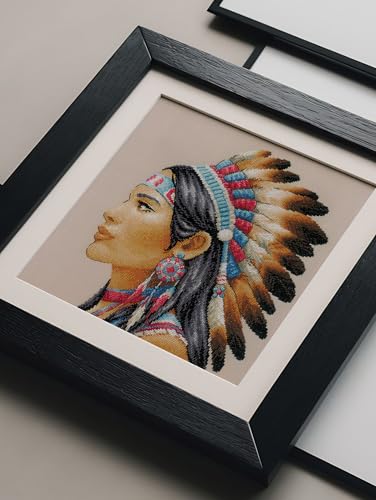 Image of RIOLIS - Amazing Women. America 2255, Native American Cross Stitch Kit 11 inch x 11 inch, Cross Stitch Kit for Beginners & Advanced, Crossstitching Kits Adult, Counted Stitching Kits, Embroidery Kit