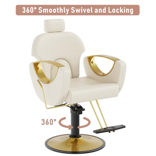 Image of LOUVIXA Barber Chair, Salon Chair for Hair Stylist, Height Adjustable Hydraulic Hair Reclining Salon Chairs, 360 Degrees Rotation, Multi-Function Shampoo Chair for Barbershop (White)