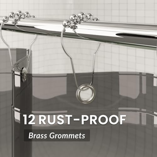 AmazerBath Premium EVA Shower Curtain Clear Grey, Luxury Shower Curtain Grey Jelly-Like Soft, Waterproof Bathroom Curtain with 3 Weighted Stones and 12 Grommets, Recyclable Packaging