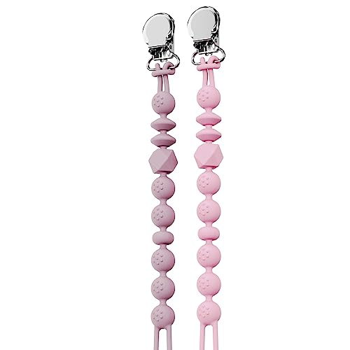 Image of LcyKohn Blinky Clip Holder, Pacifier Clips Strap Teether Toy Teething Relief for Newborn Baby Girl Birthday Shower Chrismas (Blush&Soft Lilac) 2-Pack