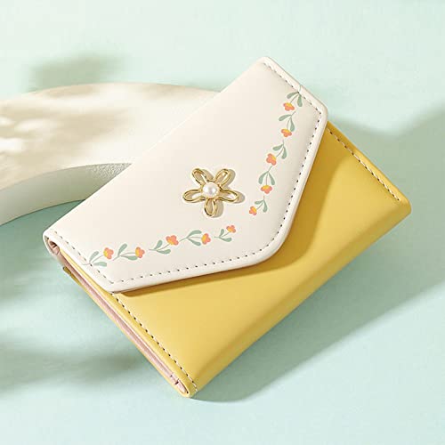 Women Ladies Wallet Cute Flower Tri-Fold Wallet PU Leather Purse Slim Short Wallet Small Trifold Cash Credit Card Holder Bag4