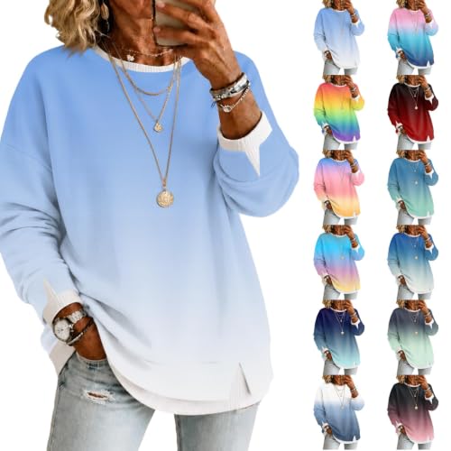 Womens Crewneck Sweatshirt Fake Two Piece Tie Dye Oversized Sweatshirt - image 1
