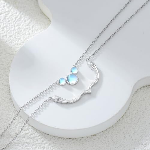 Piedra lunar fénix en plata de ley con plumas para el día a día 4