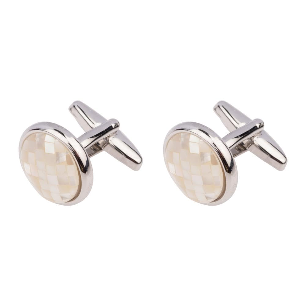 the tie hub White Mother of Pearl Cufflinks for Men with Round Design-picture-10