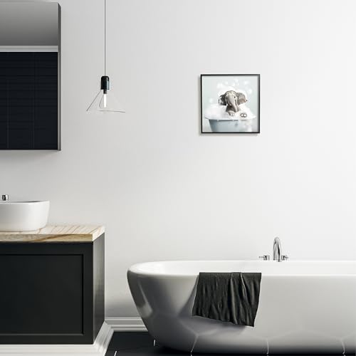 Image of 'Elephant Bubble Bath'| Framed Giclee Art | Stupell Industries | Black, 12 x 12 Inches, Easy to Hang and Sturdy, Made in USA, by Lazar Studio
