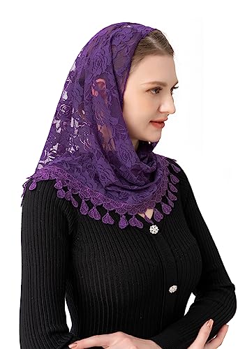 PAMOR Mass Veil Triangle Mantilla Cathedral Head Covering Chapel Veil Lace Shawl Latin Scarf
